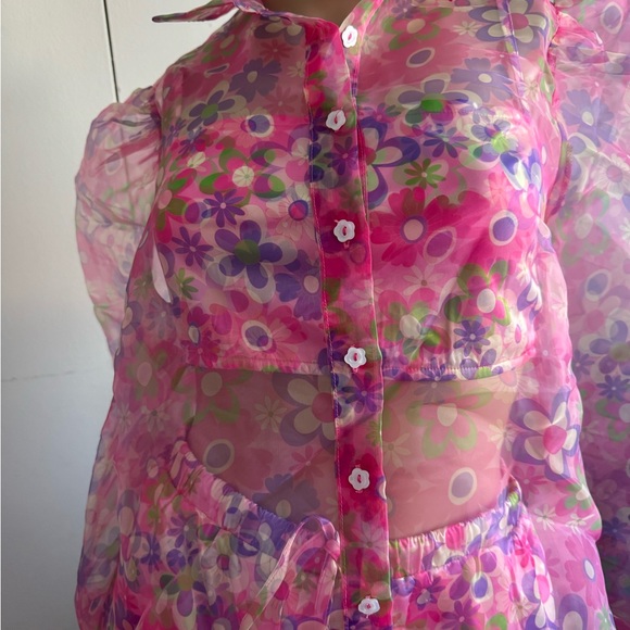 Sugar Thrillz Other - Sugar Thrillz Pink Floral Sheer Set